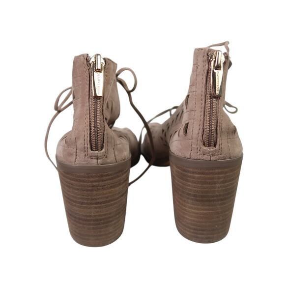 Vince Camuto Tarita Taupe Suede Leather Cut-Out Open Toe Booties 9 - Picture 5 of 6
